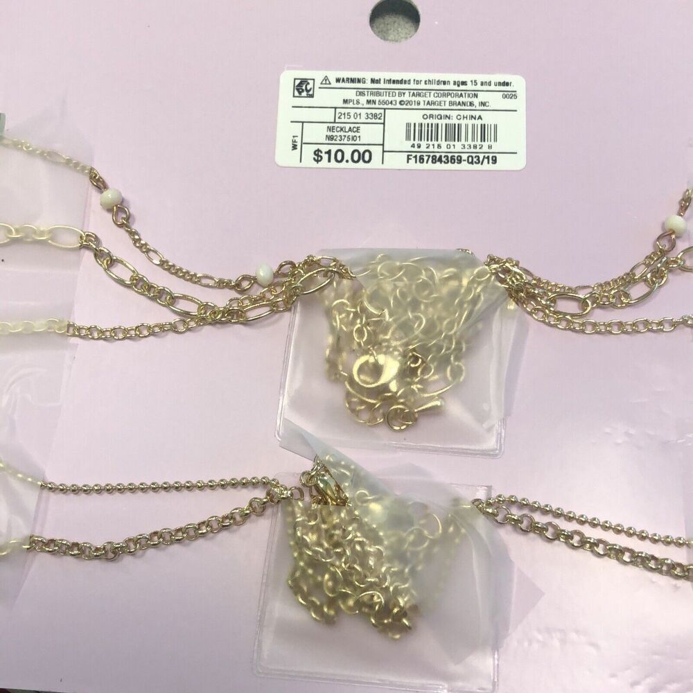 Wild Fable Set of 5 Delicate Gold Tone Necklaces Heart Charm Crystal Pearls New - Picture 4 of 7